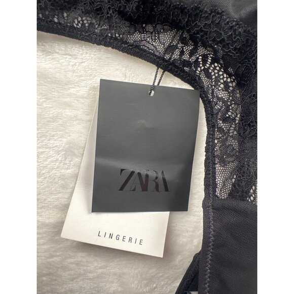 Zara Womens Black Sheer Lace Bodysuit With Adjustable Straps Size Small NWT - Picture 3 of 16